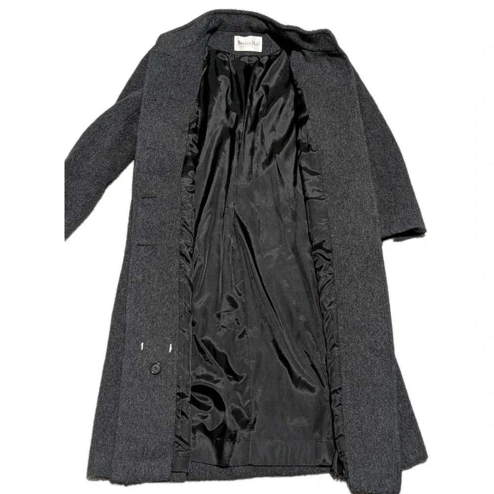 Vintage Saxton Made USA Hall Pure Virgin Wool Gray Long Coat Winter Overcoat M-L